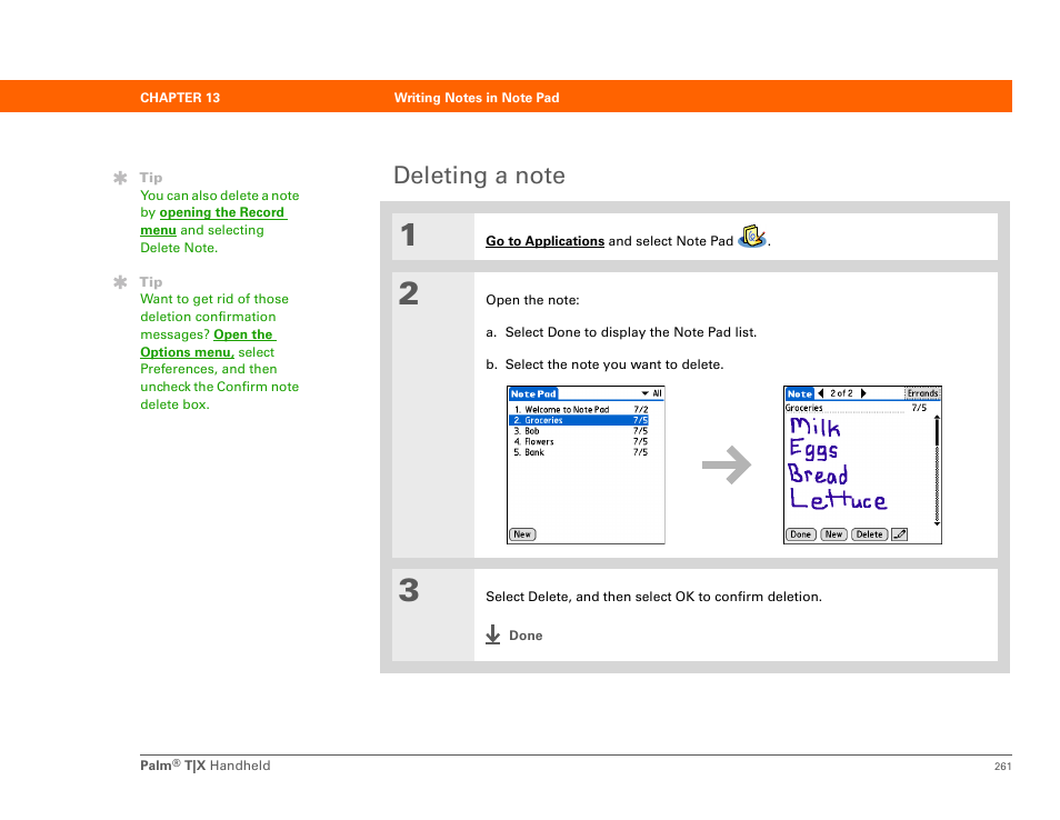 Deleting a note | Palm TX User Manual | Page 283 / 690