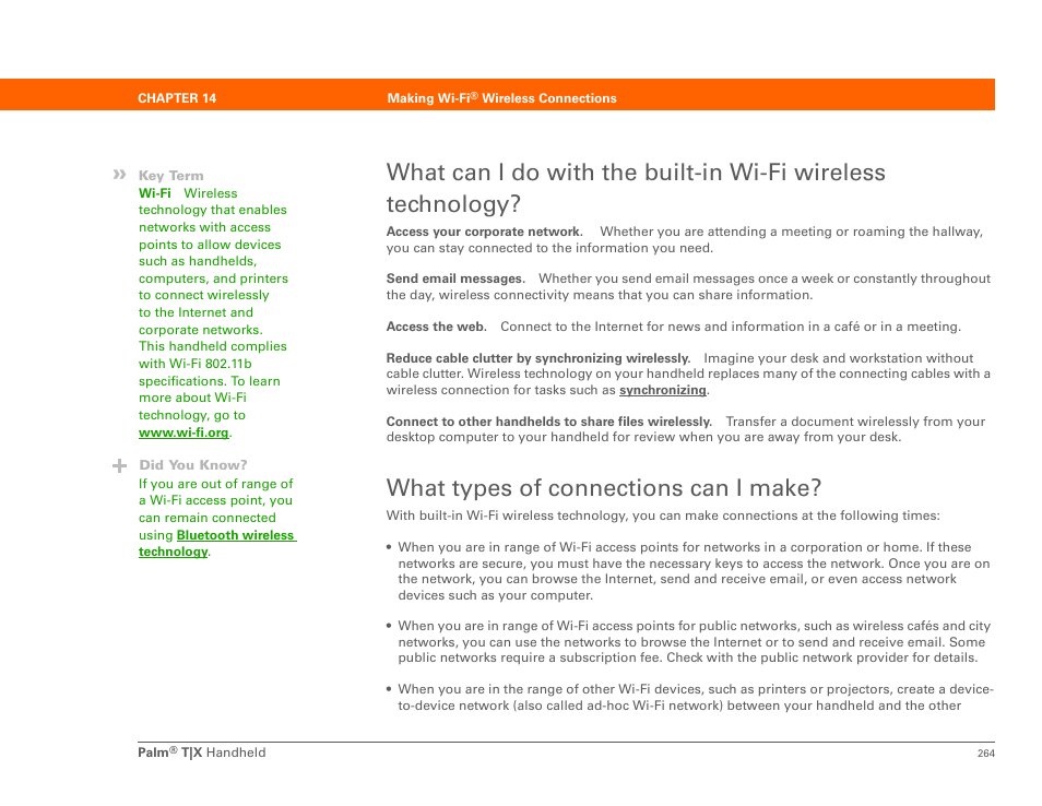 What types of connections can i make | Palm TX User Manual | Page 287 / 690