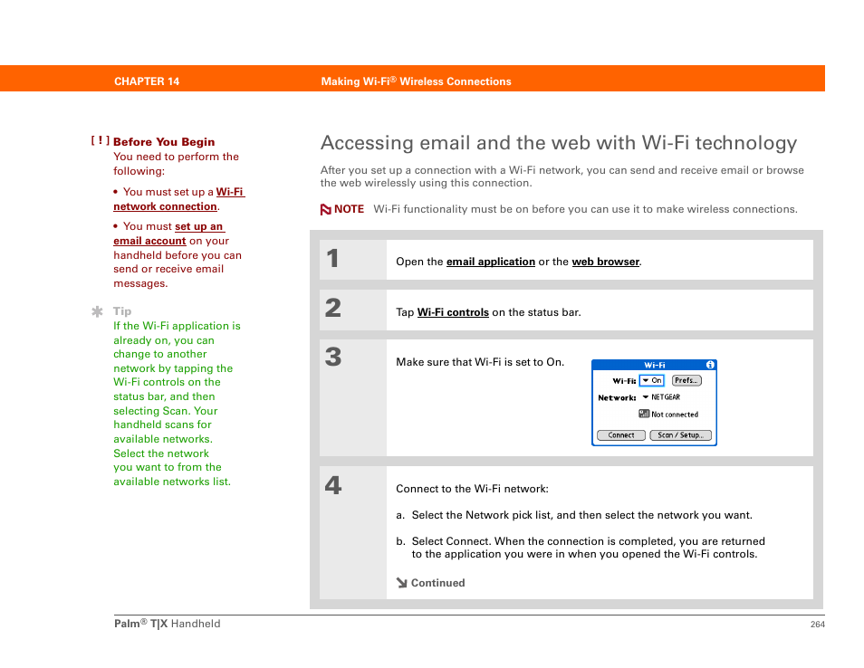 Accessing email and the web with wi-fi technology | Palm TX User Manual | Page 298 / 690