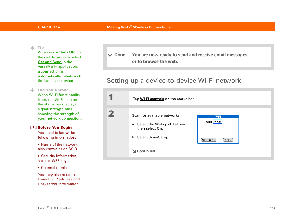 Setting up a device-to-device wi-fi network | Palm TX User Manual | Page 299 / 690