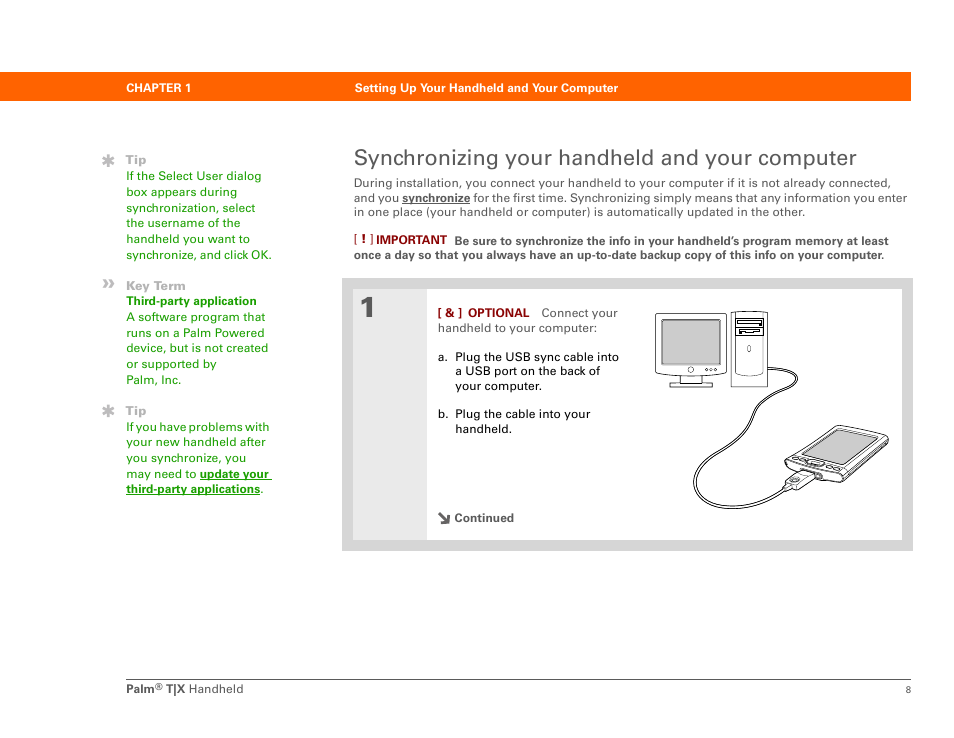 Synchronizing your handheld and your computer | Palm TX User Manual | Page 30 / 690