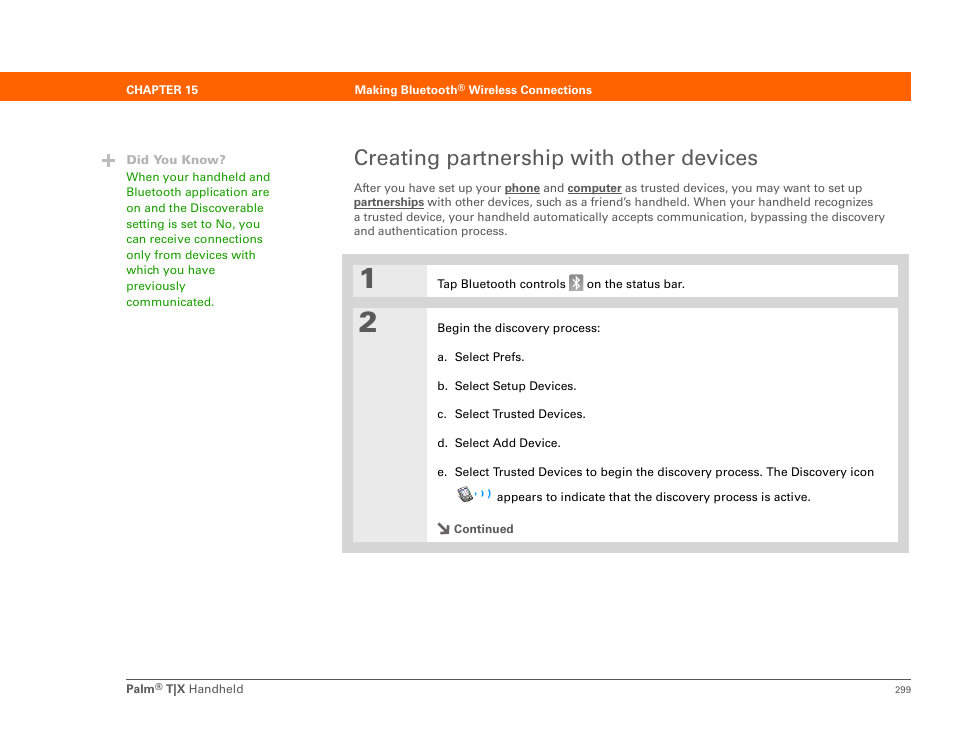 Creating partnership with other devices | Palm TX User Manual | Page 321 / 690