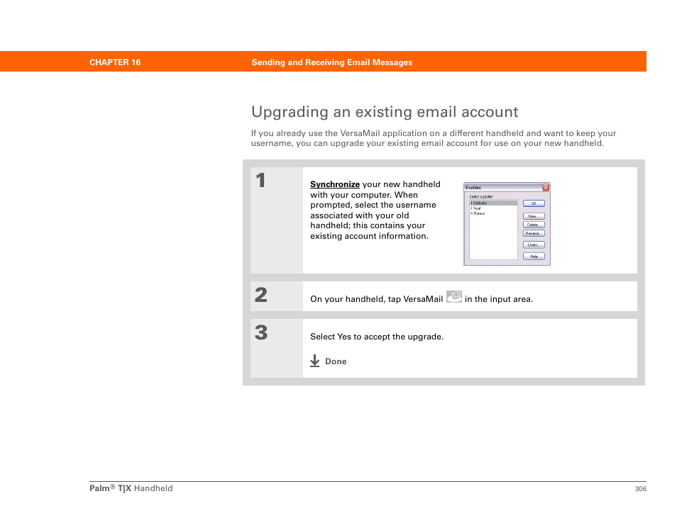 Upgrading an existing email account | Palm TX User Manual | Page 328 / 690