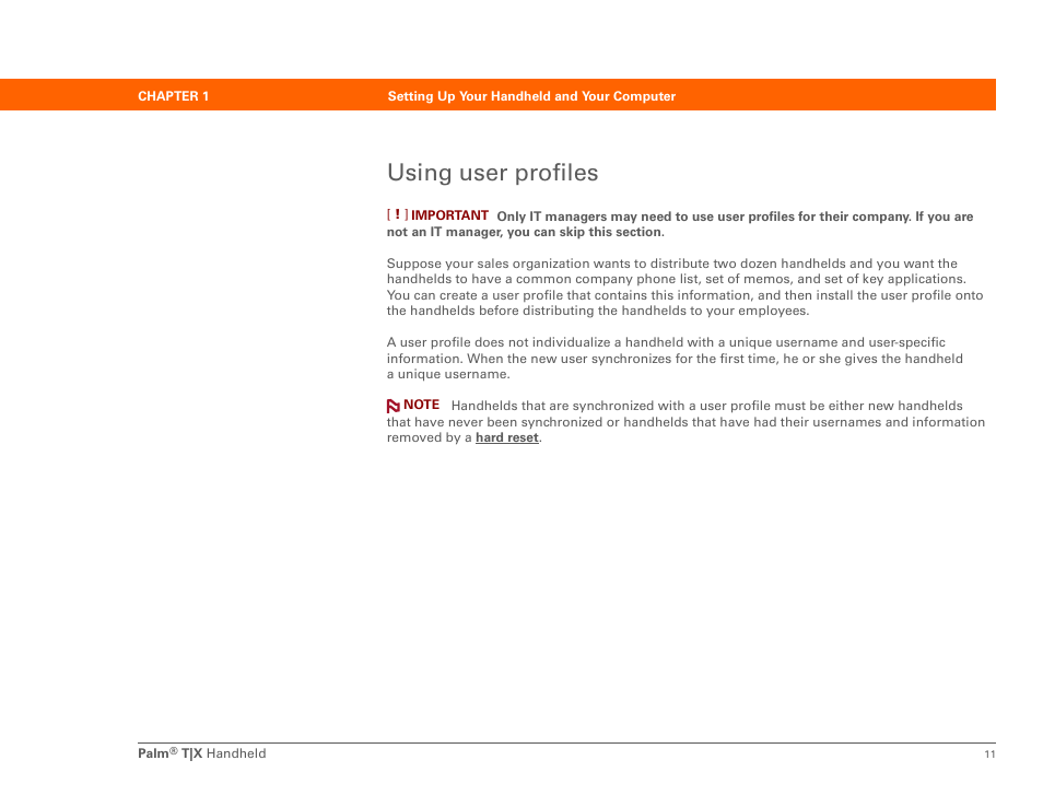 Using user profiles | Palm TX User Manual | Page 33 / 690