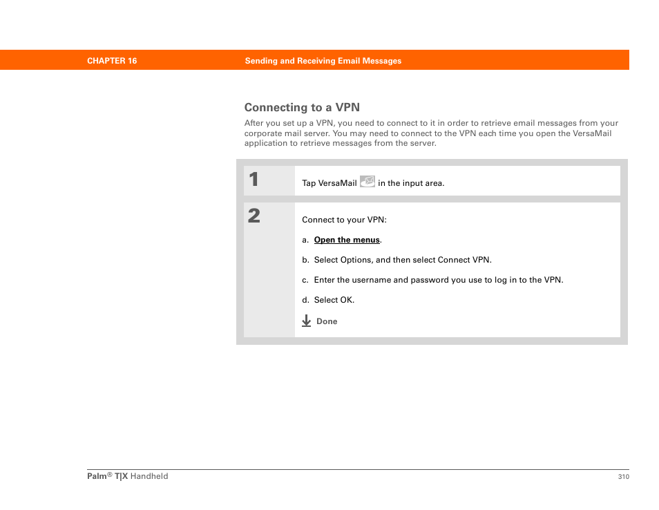 Connecting to a vpn | Palm TX User Manual | Page 332 / 690