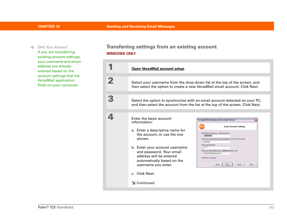 Transferring settings from an existing account | Palm TX User Manual | Page 334 / 690