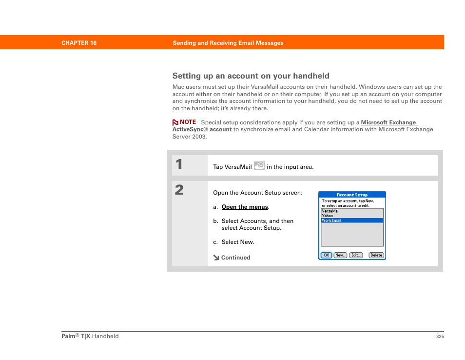 Setting up an account on your handheld | Palm TX User Manual | Page 347 / 690