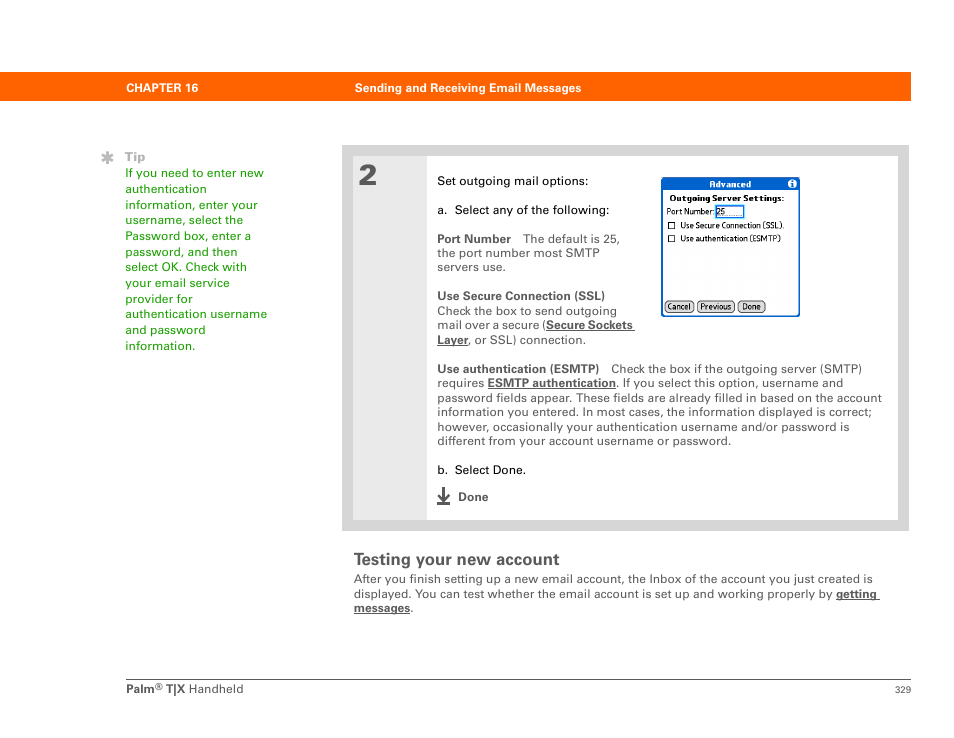 Testing your new account | Palm TX User Manual | Page 351 / 690