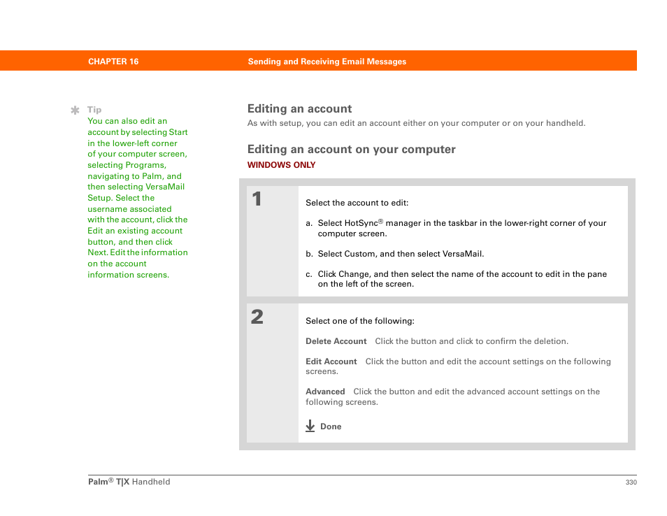 Editing an account on your computer, Editing an account | Palm TX User Manual | Page 352 / 690