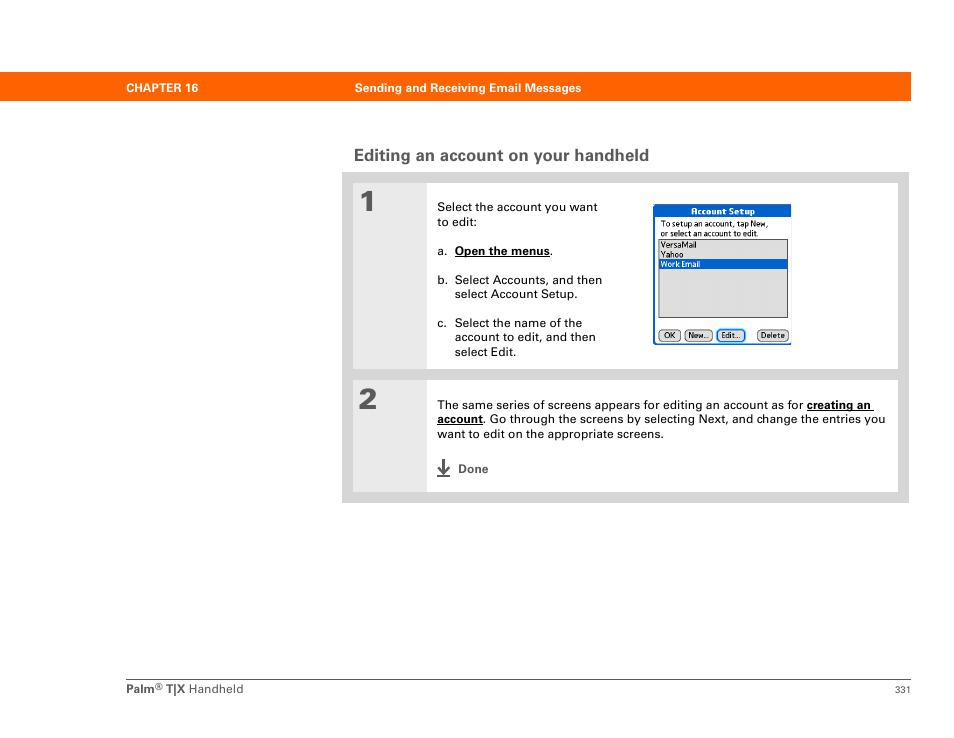 Editing an account on your handheld | Palm TX User Manual | Page 353 / 690