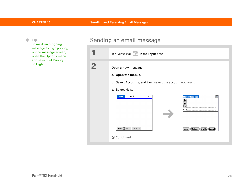 Sending an email message, Attach the items | Palm TX User Manual | Page 369 / 690