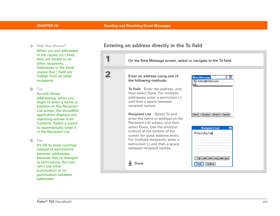 Entering an address directly in the to field | Palm TX User Manual | Page 372 / 690