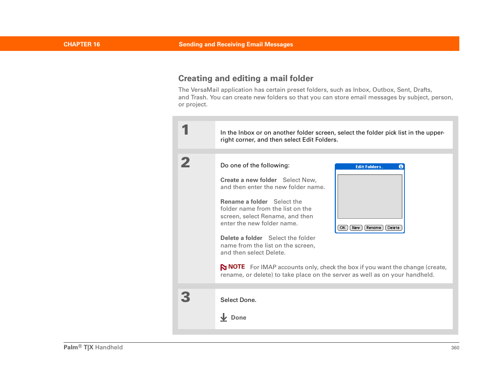 Creating and editing a mail folder | Palm TX User Manual | Page 382 / 690
