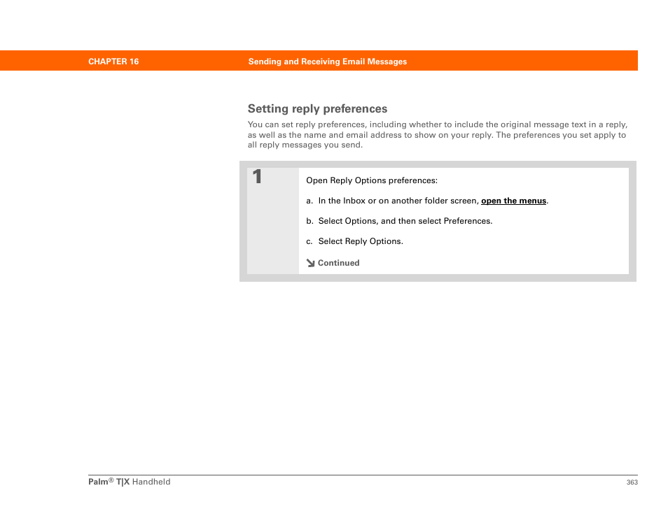Setting reply preferences | Palm TX User Manual | Page 385 / 690