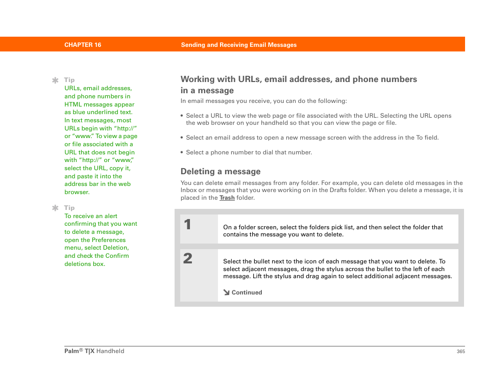 Deleting a message, In a message | Palm TX User Manual | Page 387 / 690