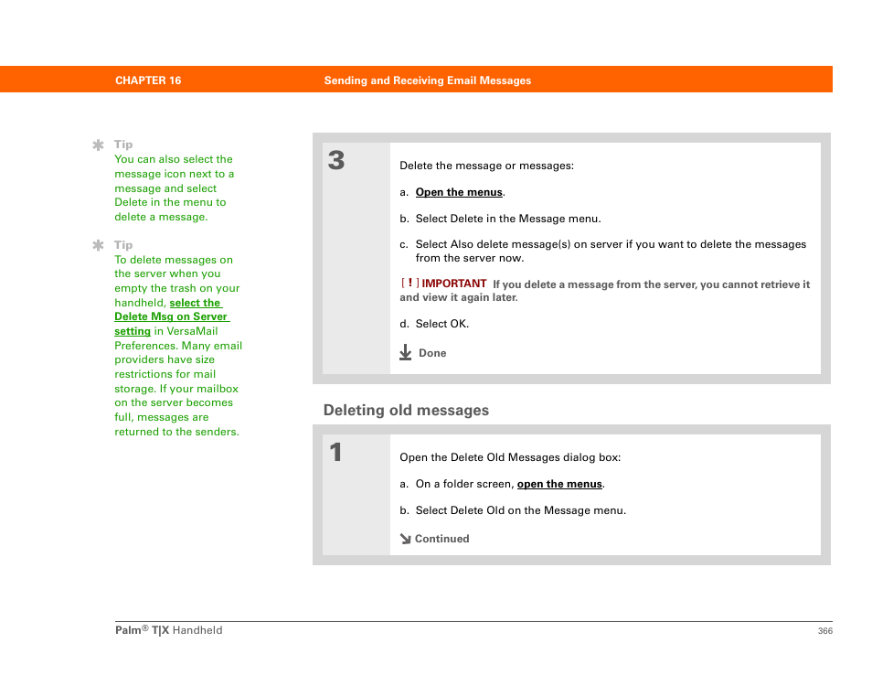 Deleting old messages | Palm TX User Manual | Page 388 / 690