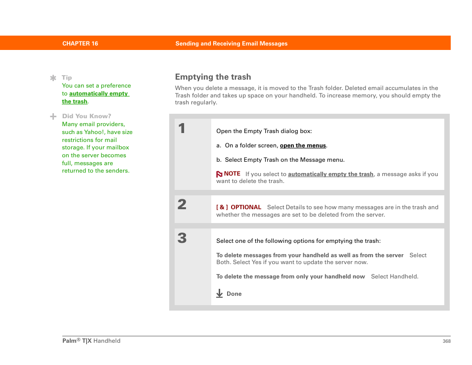 Emptying the trash | Palm TX User Manual | Page 390 / 690