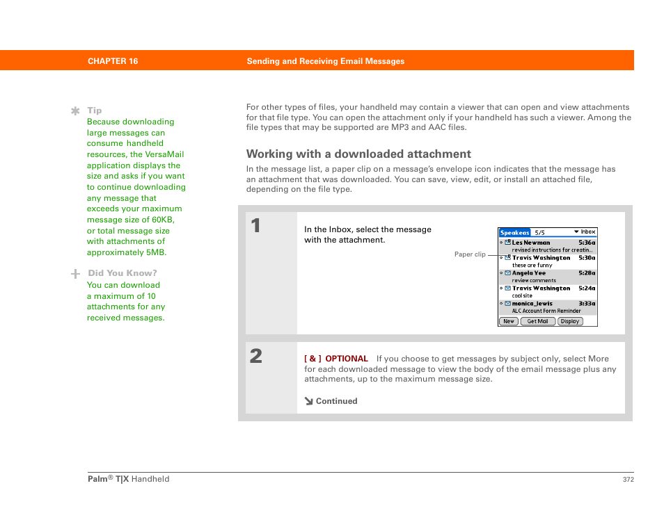 Working with a downloaded attachment | Palm TX User Manual | Page 394 / 690