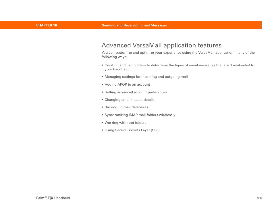 Advanced versamail application features | Palm TX User Manual | Page 402 / 690