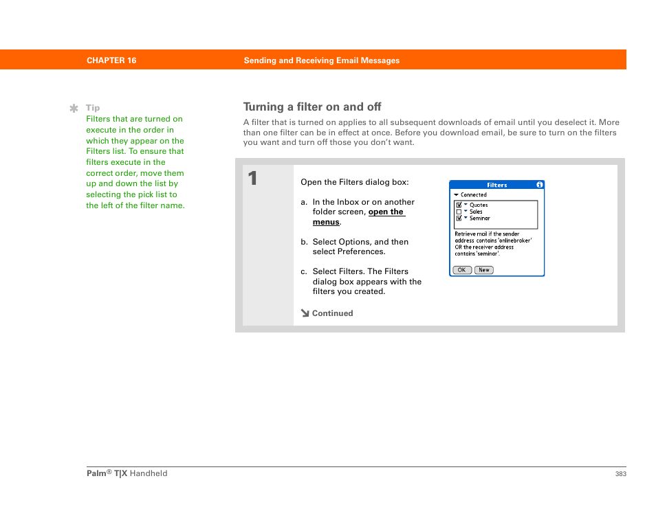 Turning a filter on and off | Palm TX User Manual | Page 405 / 690