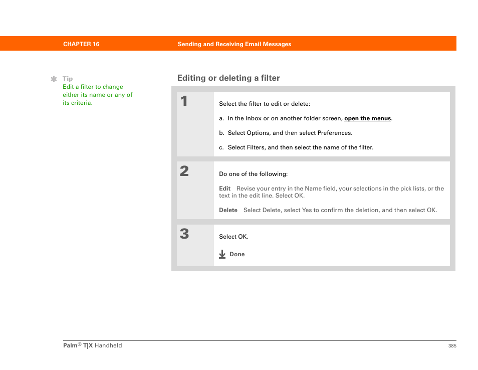 Editing or deleting a filter | Palm TX User Manual | Page 407 / 690