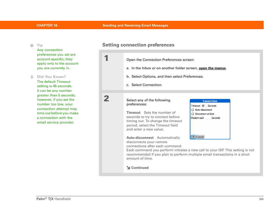 Setting connection preferences | Palm TX User Manual | Page 408 / 690