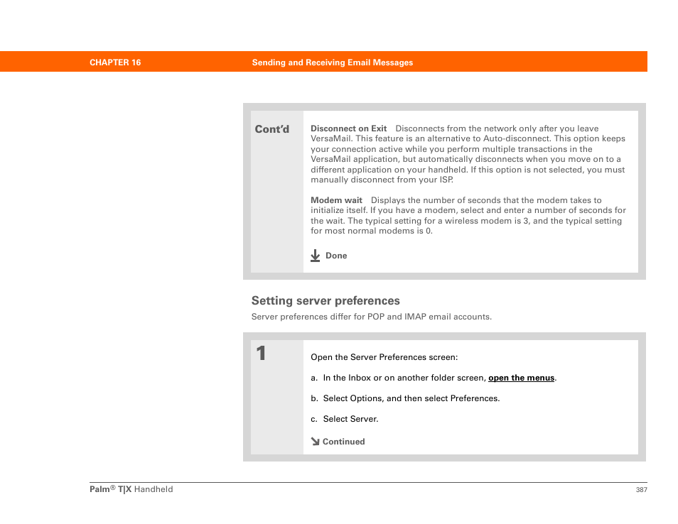 Setting server preferences | Palm TX User Manual | Page 409 / 690