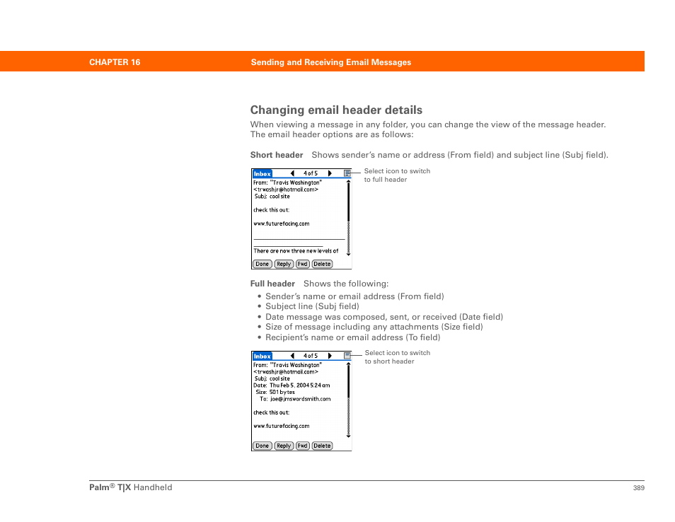 Changing email header details | Palm TX User Manual | Page 411 / 690