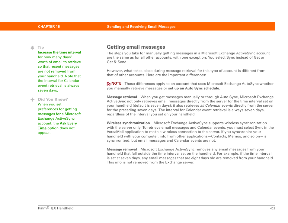 Getting email messages | Palm TX User Manual | Page 424 / 690