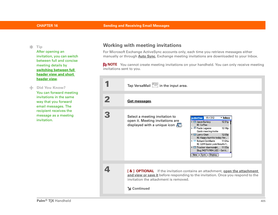 Working with meeting invitations | Palm TX User Manual | Page 427 / 690