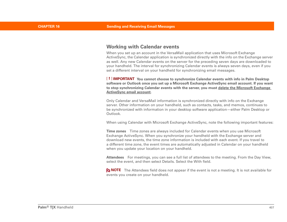 Working with calendar events | Palm TX User Manual | Page 429 / 690