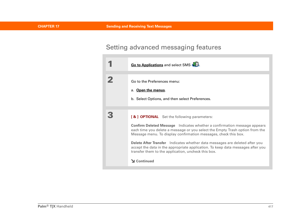 Setting advanced messaging features | Palm TX User Manual | Page 439 / 690