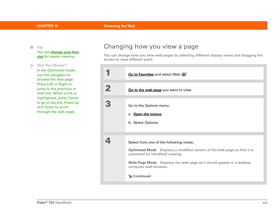 Changing how you view a page | Palm TX User Manual | Page 448 / 690