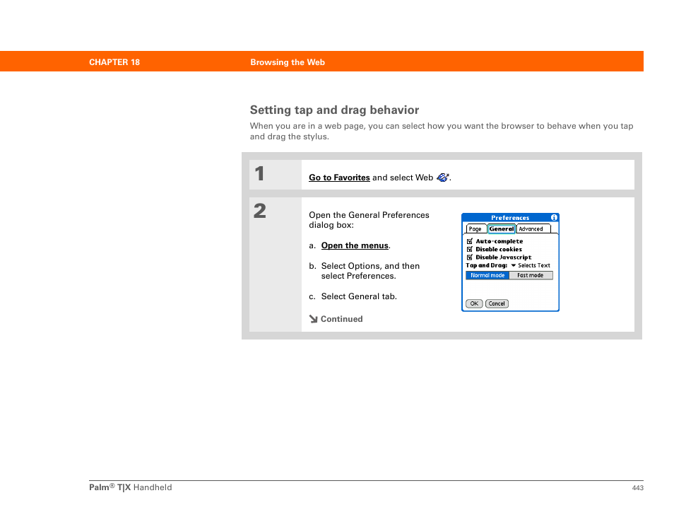 Setting tap and drag behavior | Palm TX User Manual | Page 465 / 690