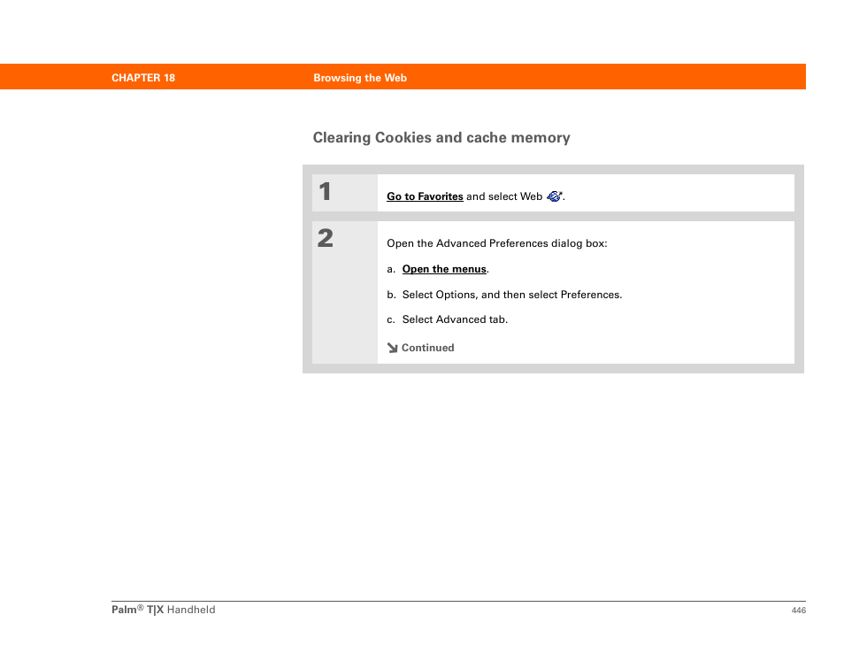 Clearing cookies and cache memory | Palm TX User Manual | Page 468 / 690