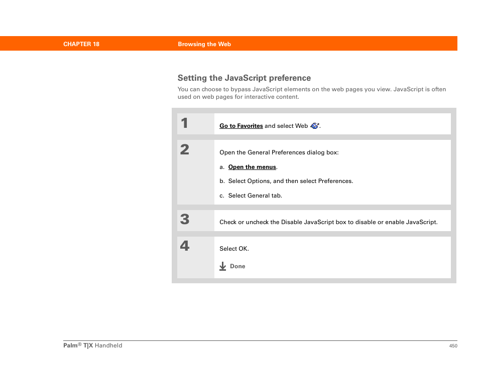 Setting the javascript preference | Palm TX User Manual | Page 472 / 690