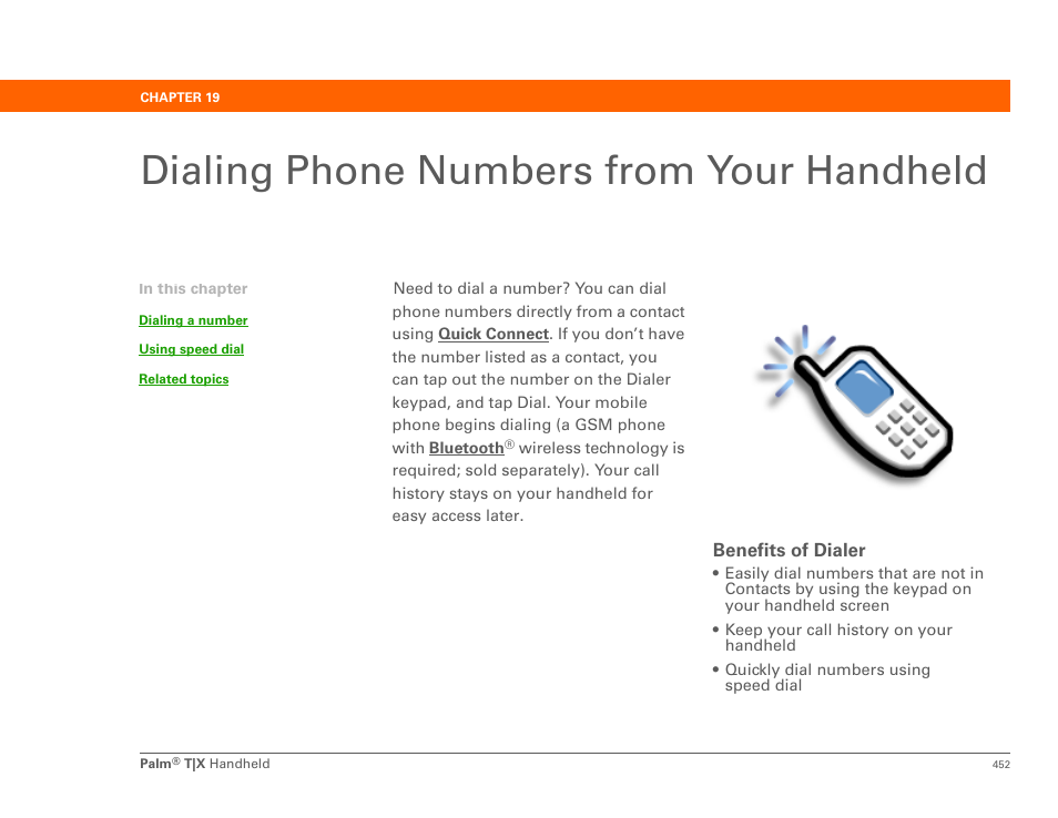 Dialing phone numbers from your handheld | Palm TX User Manual | Page 474 / 690