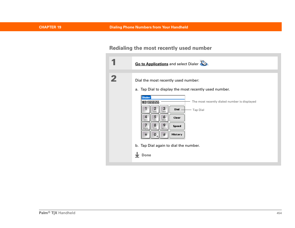 Redialing the most recently used number | Palm TX User Manual | Page 476 / 690