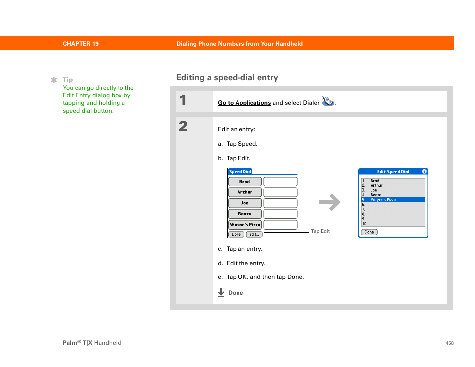 Editing a speed-dial entry | Palm TX User Manual | Page 480 / 690