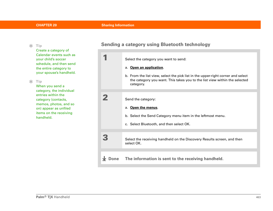 Sending a category using bluetooth technology | Palm TX User Manual | Page 485 / 690