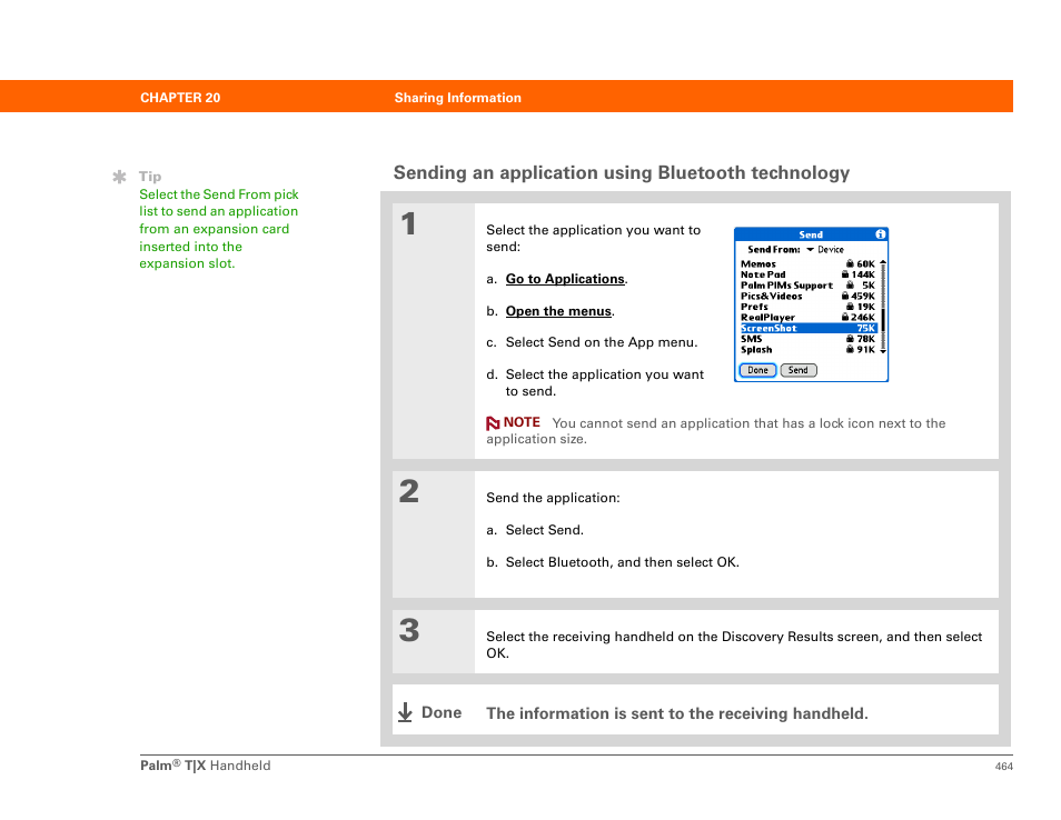 Sending an application using bluetooth technology | Palm TX User Manual | Page 486 / 690