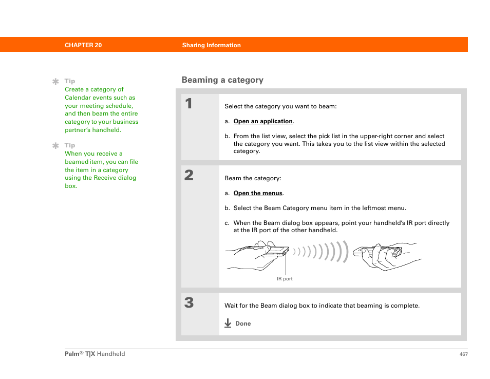 Beaming a category | Palm TX User Manual | Page 489 / 690