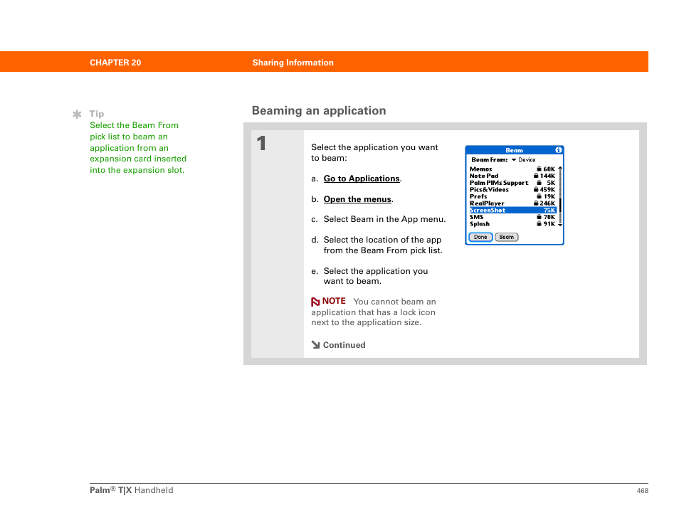 Beaming an application | Palm TX User Manual | Page 490 / 690