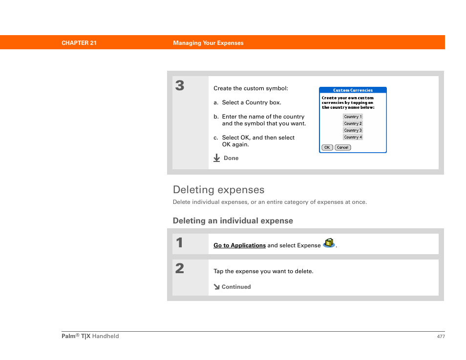 Deleting expenses, Deleting an individual expense | Palm TX User Manual | Page 499 / 690