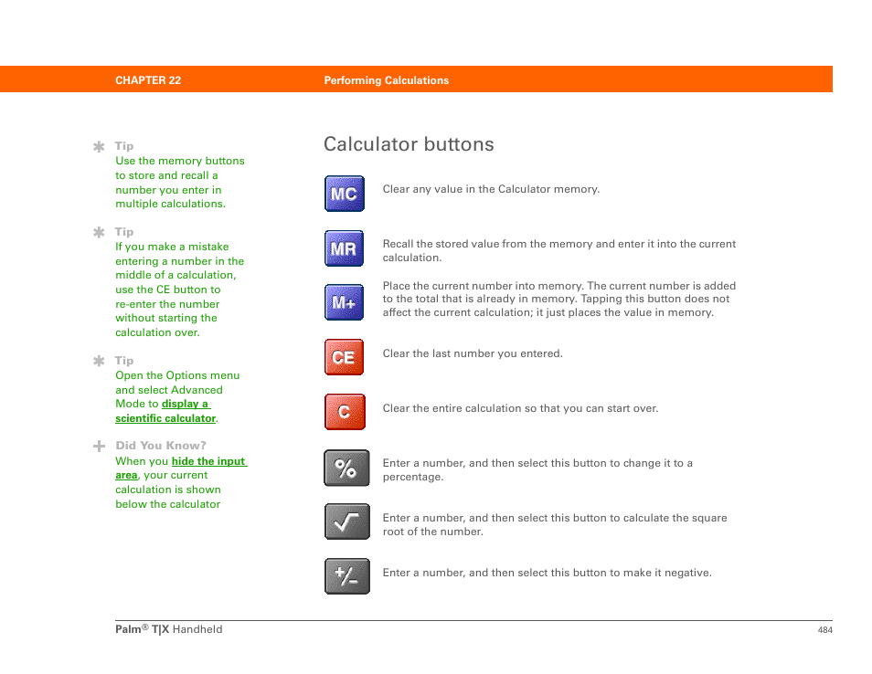 Calculator buttons | Palm TX User Manual | Page 506 / 690