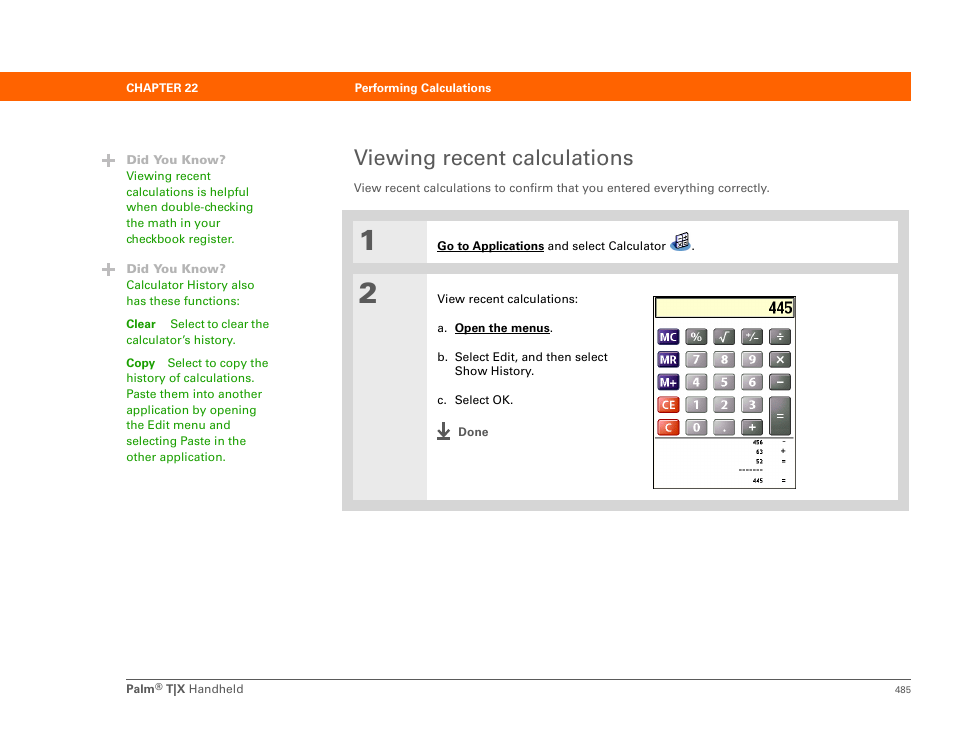 Viewing recent calculations | Palm TX User Manual | Page 507 / 690