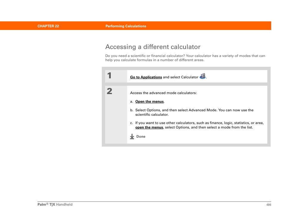 Accessing a different calculator | Palm TX User Manual | Page 508 / 690