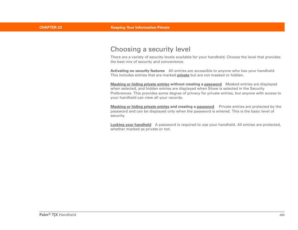 Choosing a security level | Palm TX User Manual | Page 511 / 690