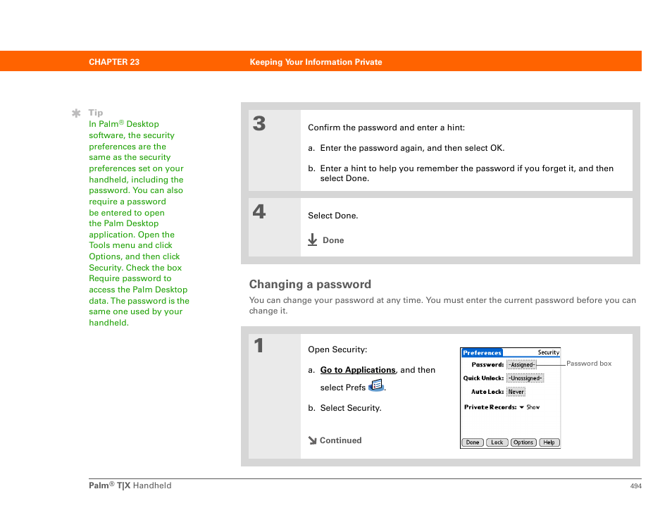 Changing a password | Palm TX User Manual | Page 516 / 690