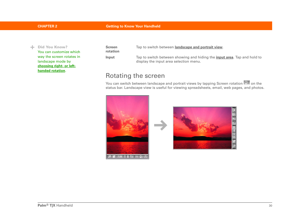 Rotating the screen | Palm TX User Manual | Page 52 / 690